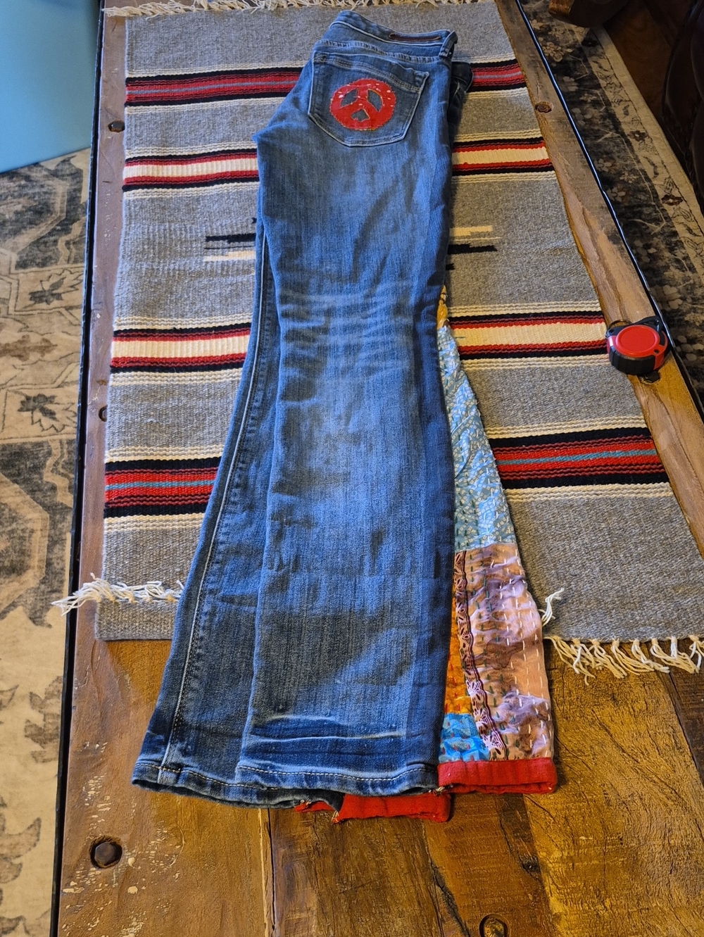 ExPressJeansRepurposed "LoveMeTwice"BellBottom Jeans.sz2 R. W13"×30" 7rise(1670A